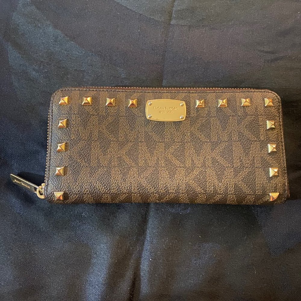 Michael Kors Large Logo Brown Wallet with studs